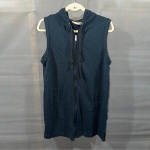 Crofts & Barrow Women's Hooded Full Zip Long Vest Sz L Black Sleeveless